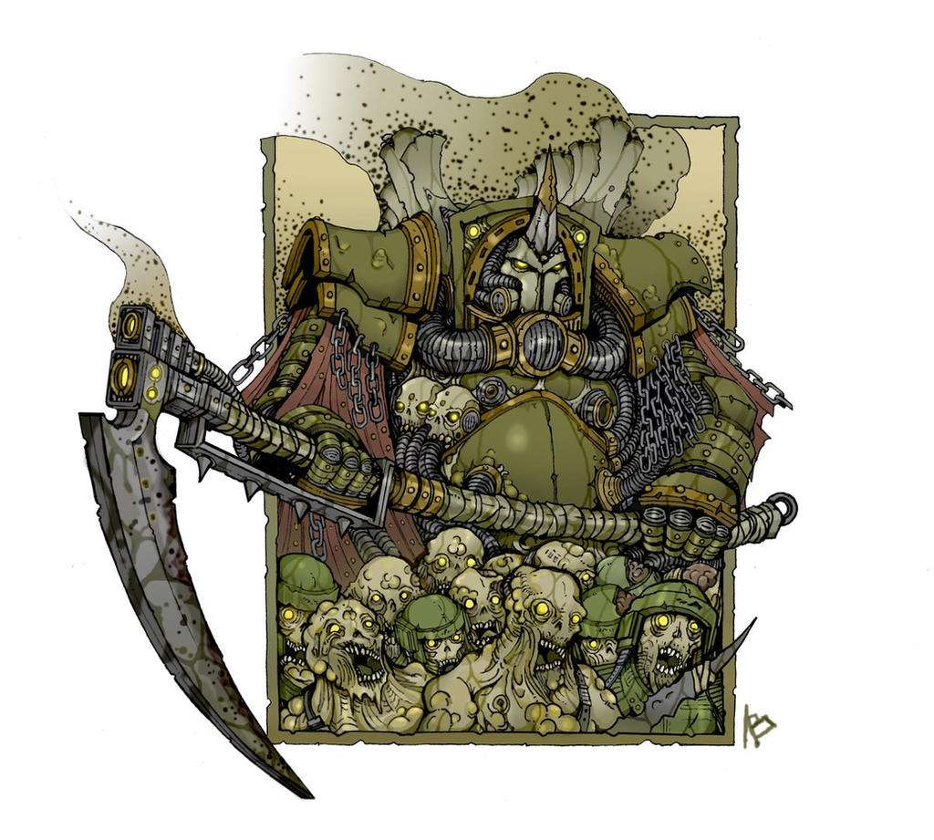 Typhus, con armadura de exterminador corrompida por los poderes de Nurgle