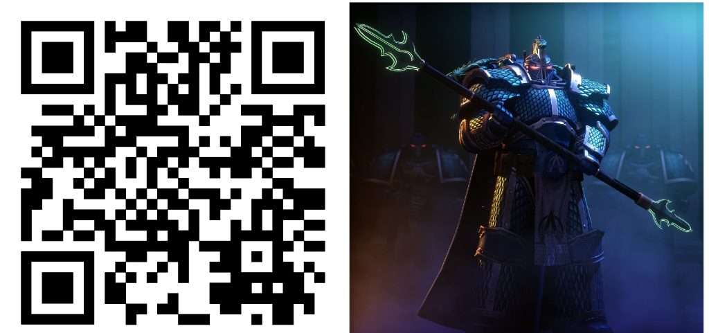 Código qr para escuchar la canción: I cannont say, a un costado se puede apreciar la imagen del primarca omegón de la Legión Alfa