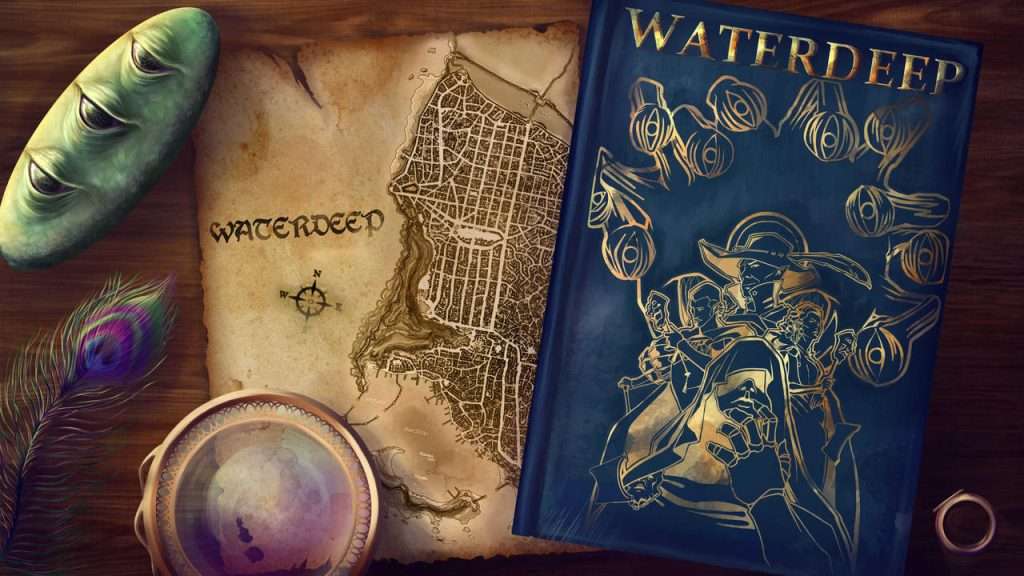 Imagen alusiva del juego calabozos y dragones, en donde se muestra en un mapa de Waterdeep