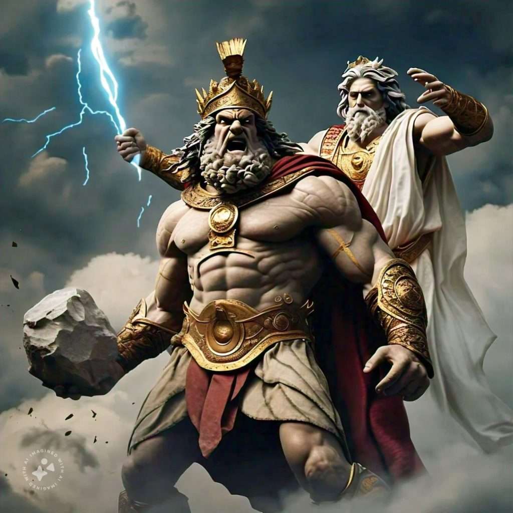 Zeus peleando contra el gigante Porfirión
