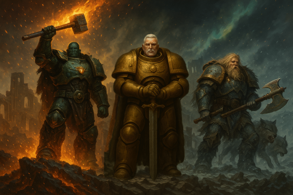 Representación de los tres primarcas como posibles candidatos a regresar a Warhammer 40k 